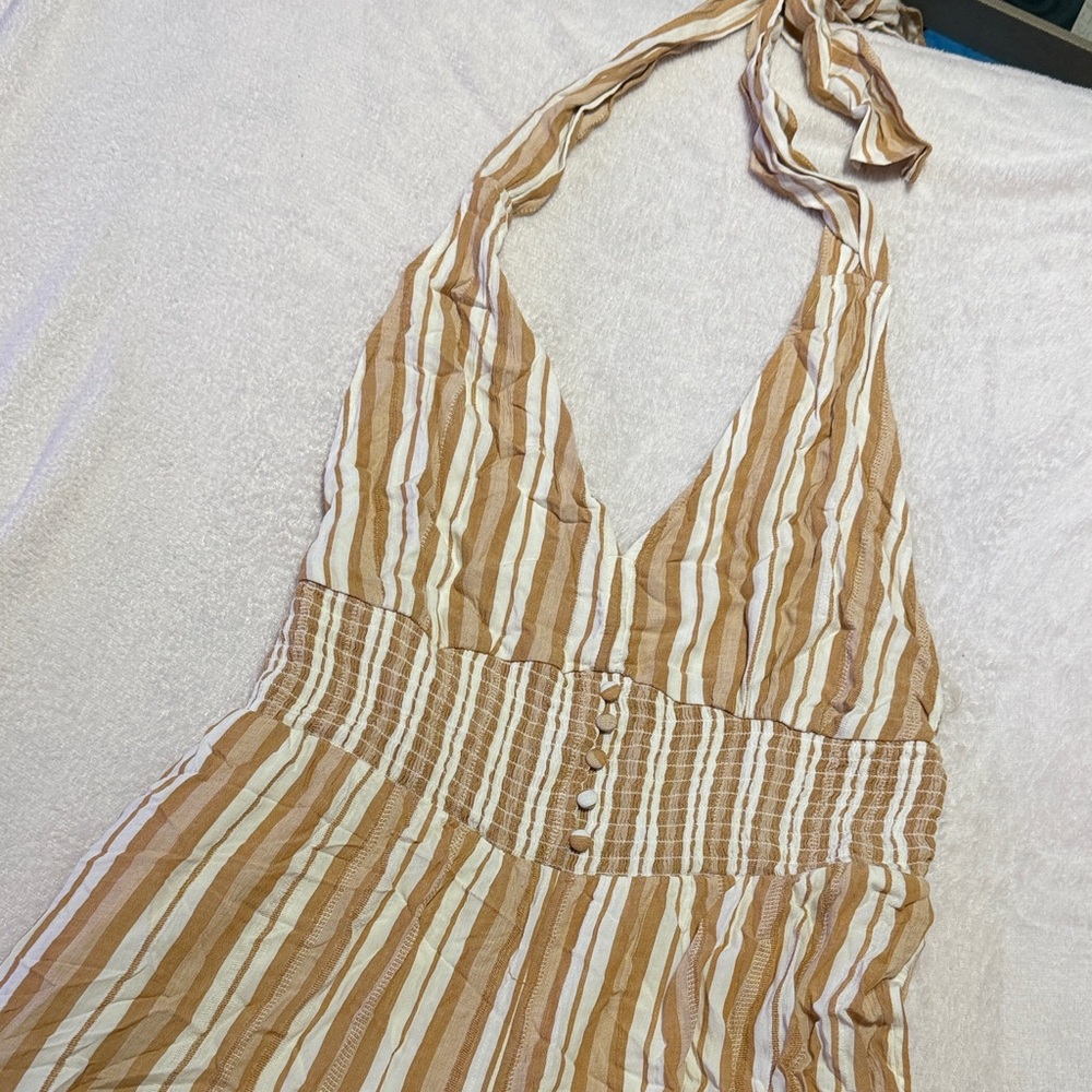 American Eagle Outfitters Tan and White Striped Jumpsuit
